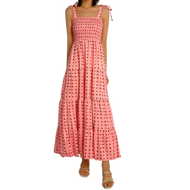 Lucakuins - Vestido sin mangas con estampado para mujer, para adultos, verano, sin mangas, con cuello barco, maxi de una sola pieza Lucakuins moda