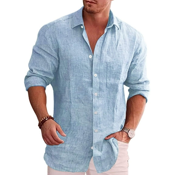 COOFANDY Men's Casual Linen Button Down Shirt Chambray Plain Oxford Dress Shirt