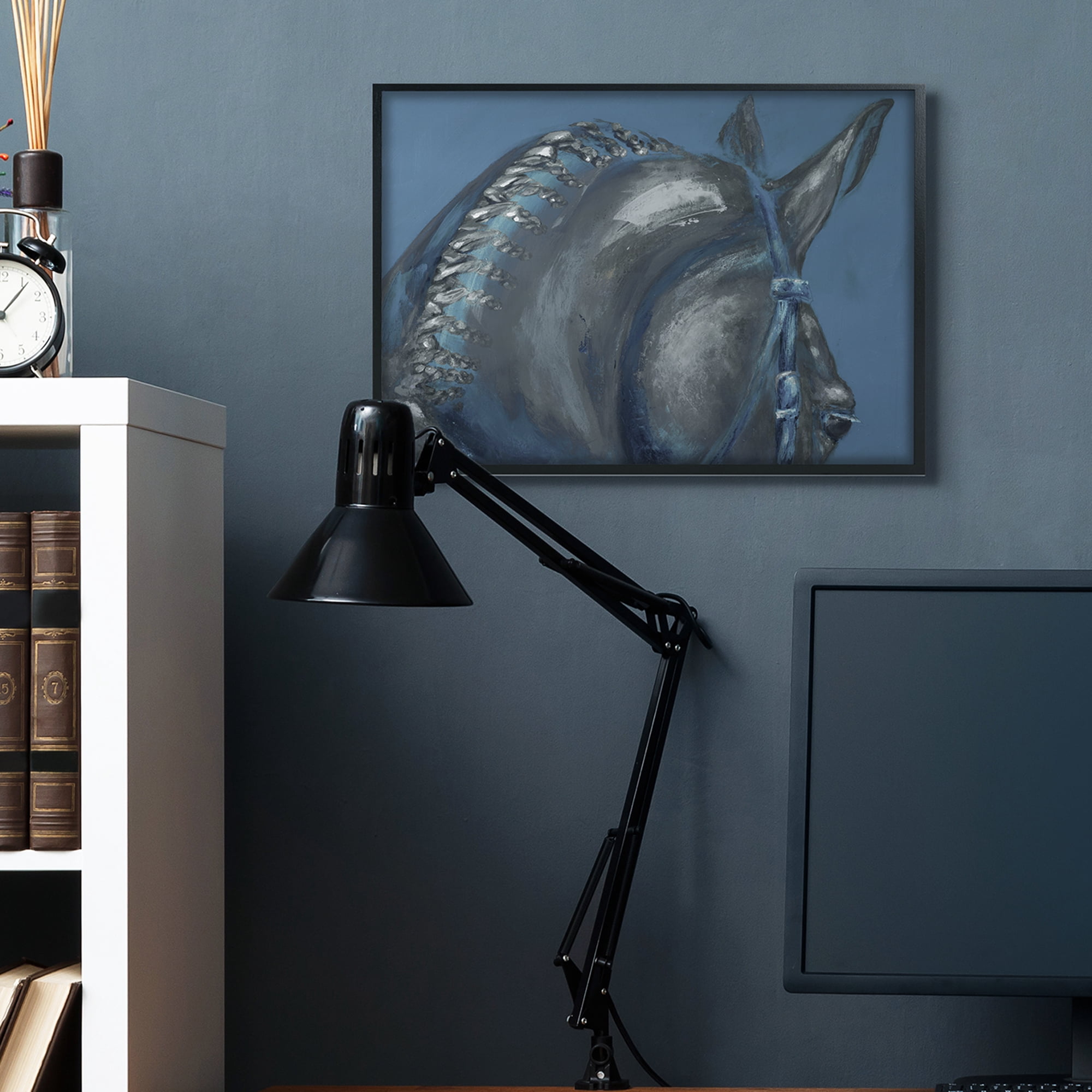 Industries Horse Mane Portrait Blue Grey Hair Detail 30 in x 24 in Framed Painting Art Prints, by Stupell Home Décor