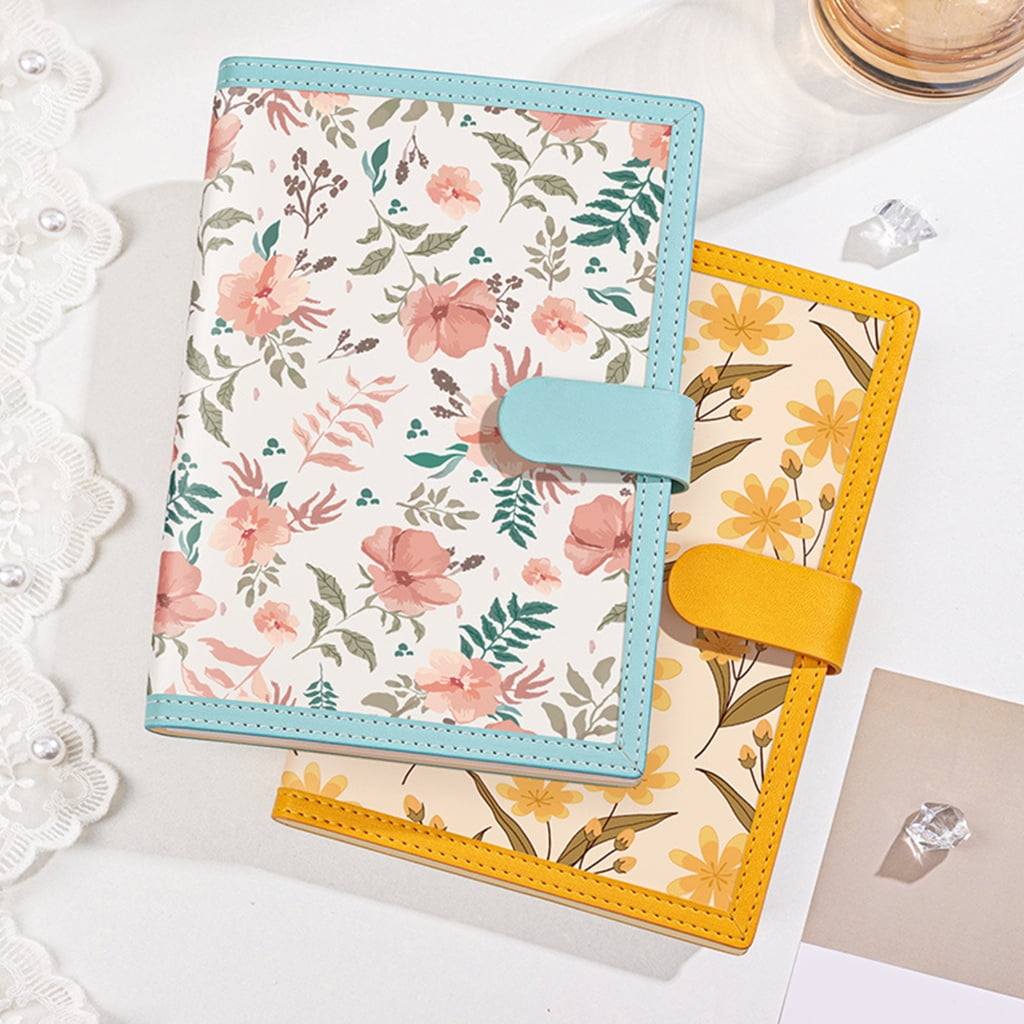 YongCo Flower Print Notebook 224 Pages Wide Lined Leather Notebook Journal 8.5x5.7Inch