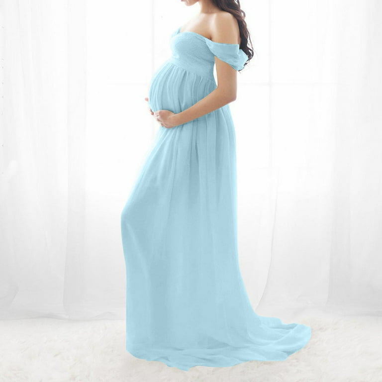 blue mermaid maternity dress LONG SLEEVE V NECK ROYAL BLUE FORMAL GOWN – Elegance Boutique main image 1