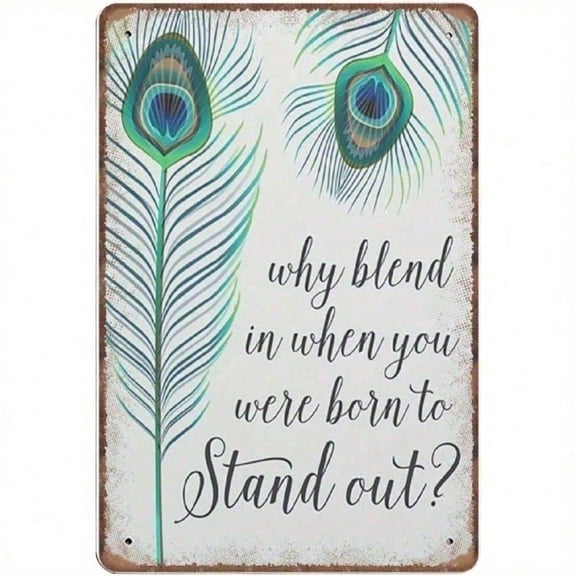 HELLOYOUNG Vintage Peacock Feather Tin Sign 8x12 Inch, Retro Metal Wall Decor with Teal Accent for Rustic Kitchen Bathroom Cafe Bar Art