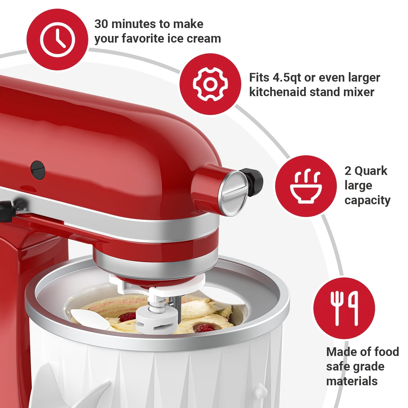 1pc Ice Cream Attachment for Stand Mixers - 4.5 Qt & Larger Compatible, Stainless Steel & Plastic Food-Safe Ice Cream Maker with Ergonomic Handle, Durable Design for Homemade Gelato, Yogurt, Sorbet