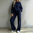 thumbnail image 2 of YHCY Womens 2 Piece Ribbed Knit Outfit Long Sleeve Crew Neck Tunic Sweatshirt Basic Straight Wide Leg Sweatpant Lounge Trendy Suits Oversized Dressy Sets Travel Vacation Sweatsuit Navy M, 2 of 7