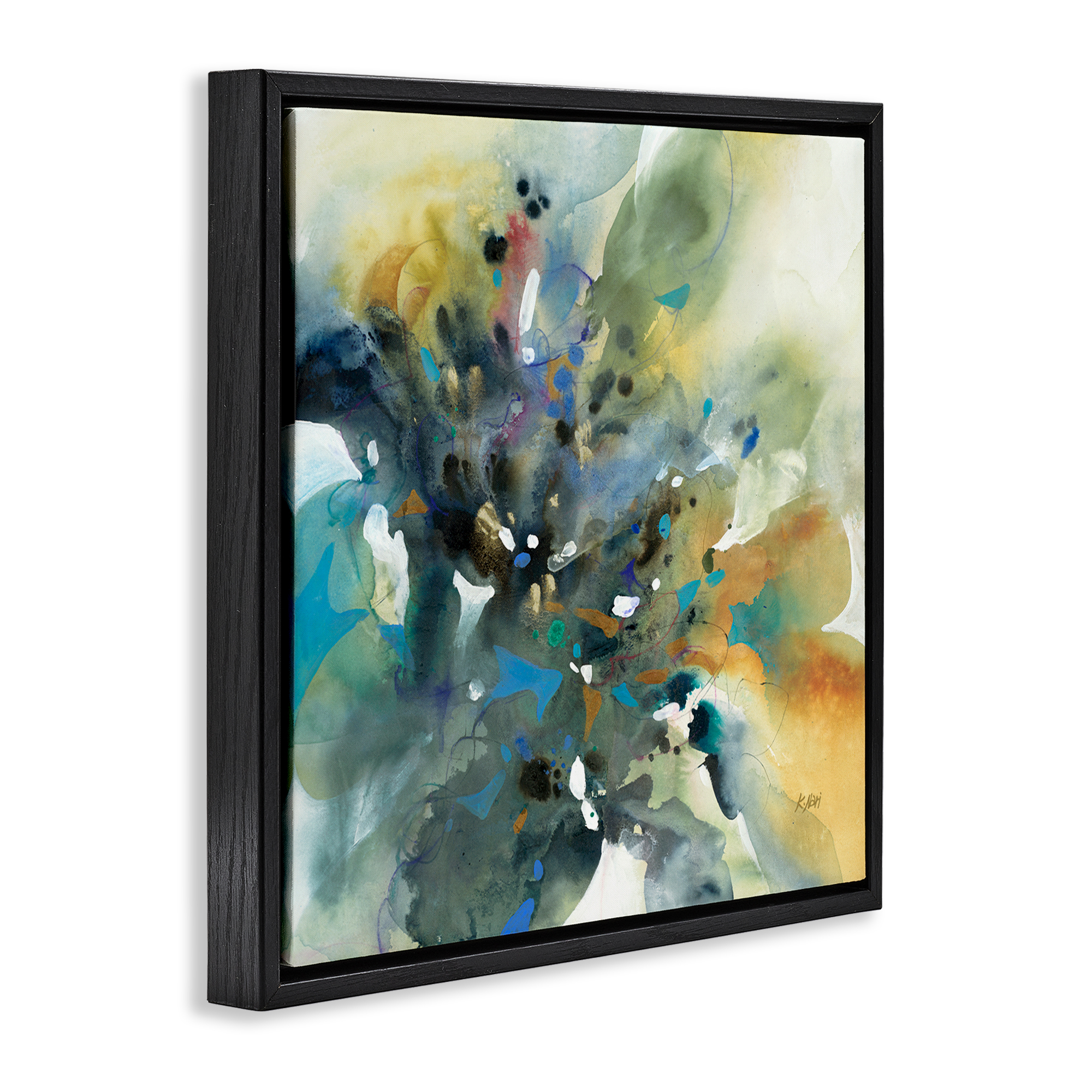 Stupell Industries Abstract with Ink Droplets Abstract Painting Black Floater Framed Canvas Art Print Wall Art, 25 x 25