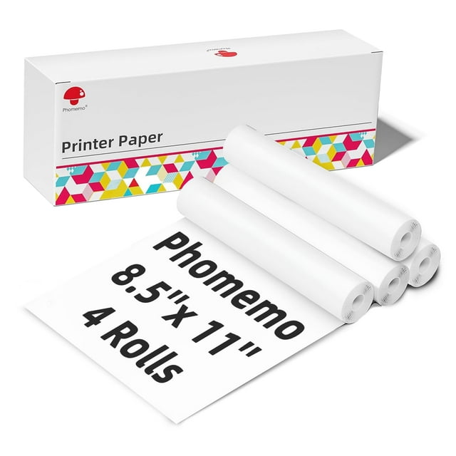 Papel para impresora térmica Phomemo M832, 8.5 x 11 pulgadas, 4 rollos