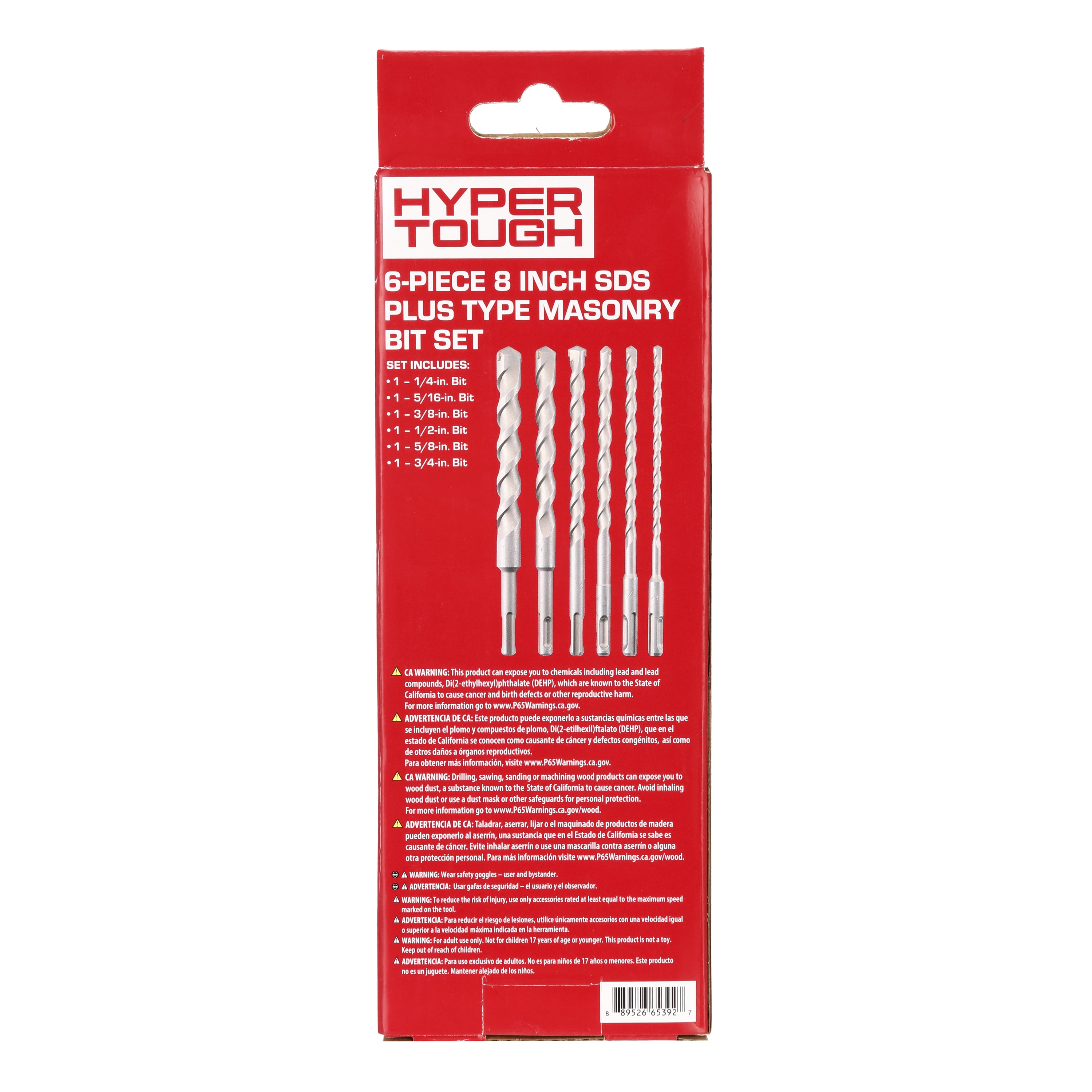 Hyper Tough 8-Inch SDS Plus Type Masonry Bit Set, 6 Pieces