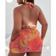 thumbnail image 4 of Bikini de una pieza con cuello halter y lazo en la espalda, traje de baño de señora con recorte y falda para surfear, fiesta en la playa, hojas amarillas sobre fondo rosa 3XL, 4 of 6