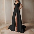 thumbnail image 2 of B91xZ Summer Maxi Dress Ruffle Cap Sleeve V Neck Swing A Line Cocktail Party Dresses,Black S, 2 of 5