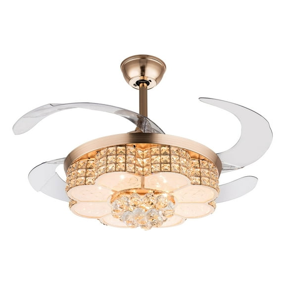 42 inches Crystal Indoor Reversible Ceiling Fan w/ Light Remote Control,4 Blades,6 Speeds,85-265V