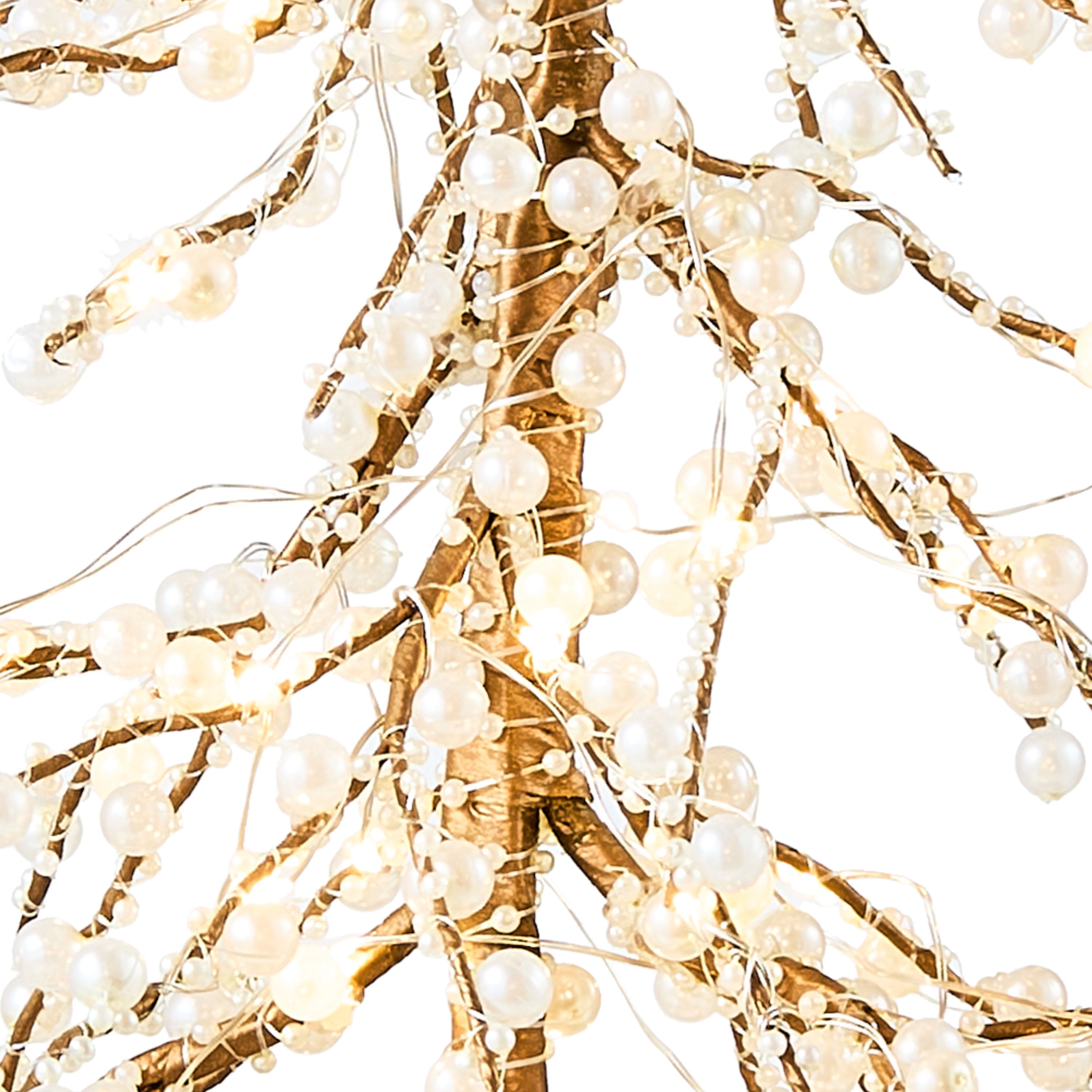 Gold and White Light-Up LED Pearl Christmas Tree Decoration, 18", by My Texas House
