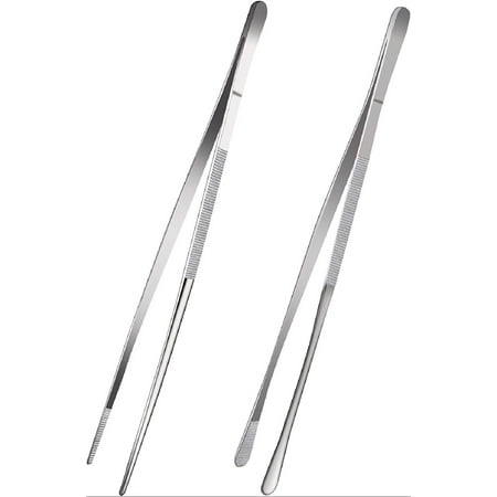 

12-Inch Fine Tweezer Tongs Extra-Long Stainless Steel kitchen Tweezers Tongs culinary tweezers set，tweezers for food cooking forceps 2 Pack