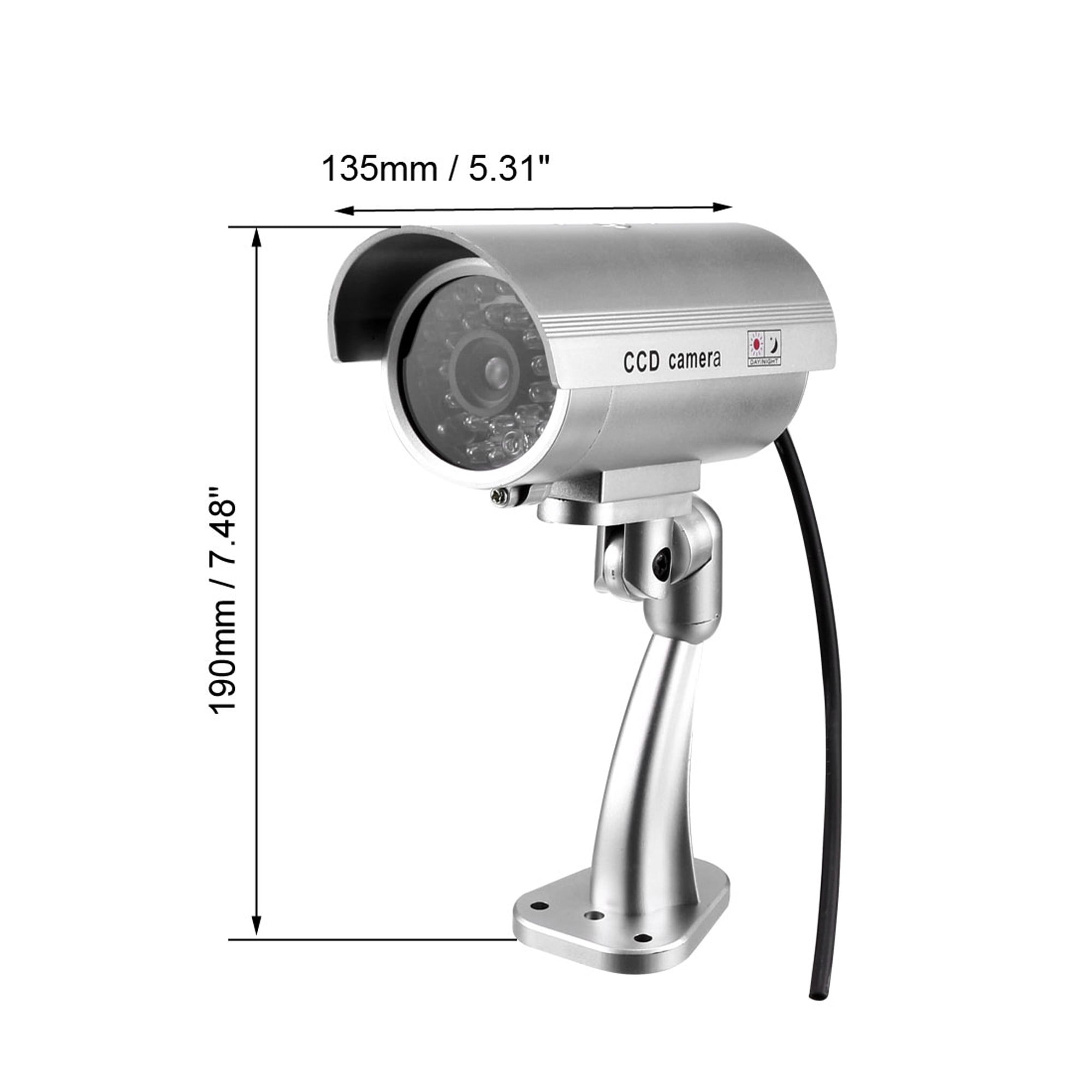 Silver Indoor Outdoor Fake Dummy Security Surveillance Camera with 30 Blinking LED Lights /& Warning Security Alert Sticker