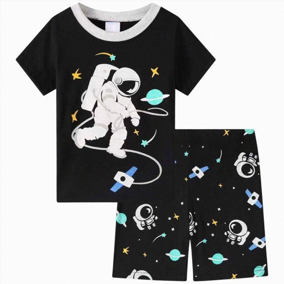 newwalpole Little Boys Short Set Pajamas for Boys 100% Cotton Toddler Train Dinosaur Sleepwear Summer Clothes Size 2-7T Black,Size 12-18 Months