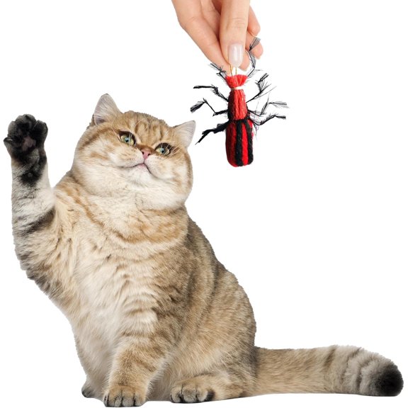 Kat Fly 2 Inch Handmade Cat Toy Teaser Wand Refill Beetle - Red Natural Material Toy
