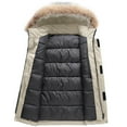 thumbnail image 4 of Mens Hooded Jackets Faux-Fur Collar Front Zipper Button Down Stand Collar Color Block Warm Winter Outwear With Pockets (XXL, Beige-A), 4 of 6