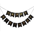 thumbnail image 1 of Pancarta de feliz cumpleaños, decoraciones de feliz cumpleaños, banderines de bandera de cumpleaños negros y dorados para decoración de fondo de fiesta de cumpleaños, feliz cumpleaños, 1 of 5