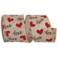 thumbnail image 1 of Glitter Hearts And Love On Natural Linen Wired Ribbon, 1 of 1