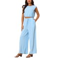 thumbnail image 2 of INSPIRE CHIC Women's Summer 2 Piece Outfits Sleeveless Round Neck Crop Top Tank and High Waist Wide Long Pants Lounge Set M Blue, 2 of 6
