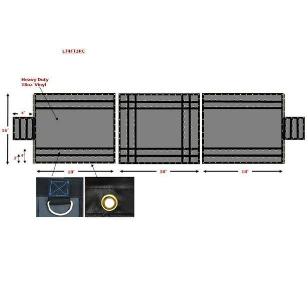 Mytee Products Trucking Flatbed Vinyl Tarp Heavy Duty 18oz 3 Piece