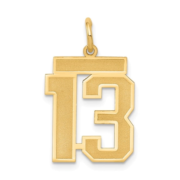 Real 14kt Yellow Gold Medium Satin Number 13 Charm Pendant; for Adults and Teens; for Women and Men