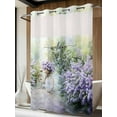thumbnail image 2 of No Hook Shower Curtain with Snap-in Liner, Purple Lavender Waterproof Fabric Bathroom Curtains, Green Leaves Bike Spring Botanical Bath Curtains & Mesh Top Window 72"x96" Extra Long, 2 of 9