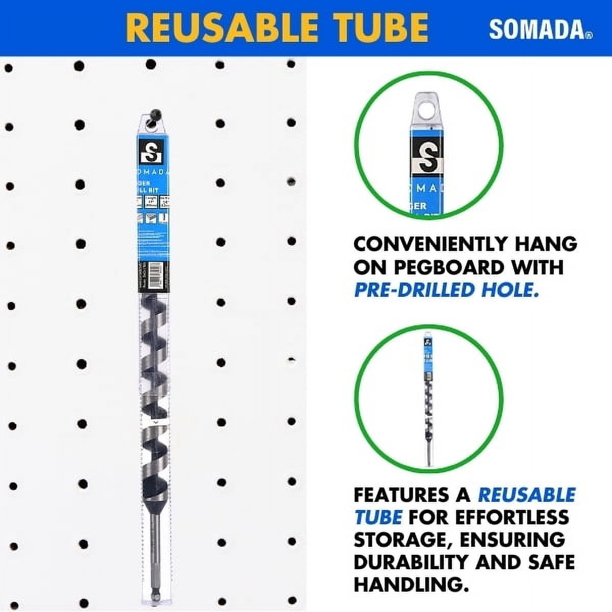 SOMADA 1-inch X 17-inch Auger Drill Bit for Wood, Quick Change Hex Shank 3/8-inch, Ship Auger Long Drill Bit for Soft and Hard Wood, Plastic, Drywall and Composite Materials