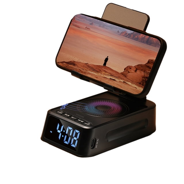 Soporte para Teléfono Móvil con Altavoz Bluetooth y Reloj, Soporte de Escritorio Plegable para Tabletas y Teléfonos Móviles