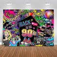 thumbnail image 1 of Fondo personalizado de los 90, decoración de fiesta de moda retro de los 90, pancarta de hip hop, grafiti, decoración de pared, fondo de fotografía, accesorios para fotomatón (multicolor, 2,1 x 1,5 m, 1 of 8
