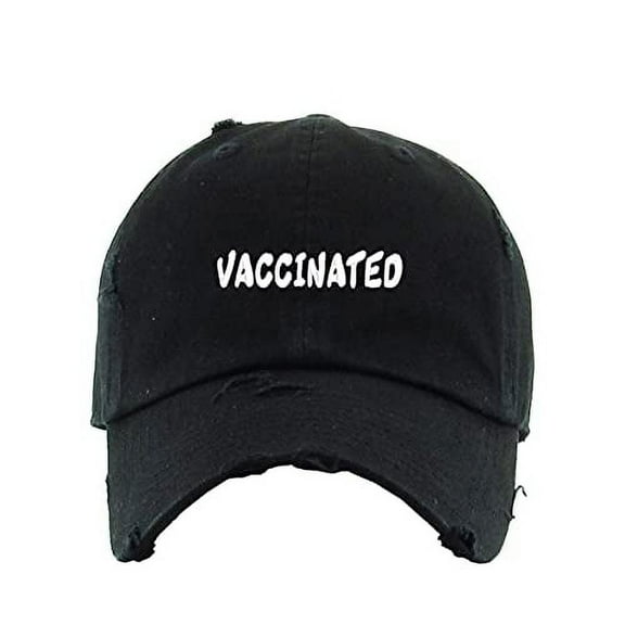 Vaccinated Vintage Baseball Cap Embroidered Cotton Adjustable Distressed Dad Hat Black
