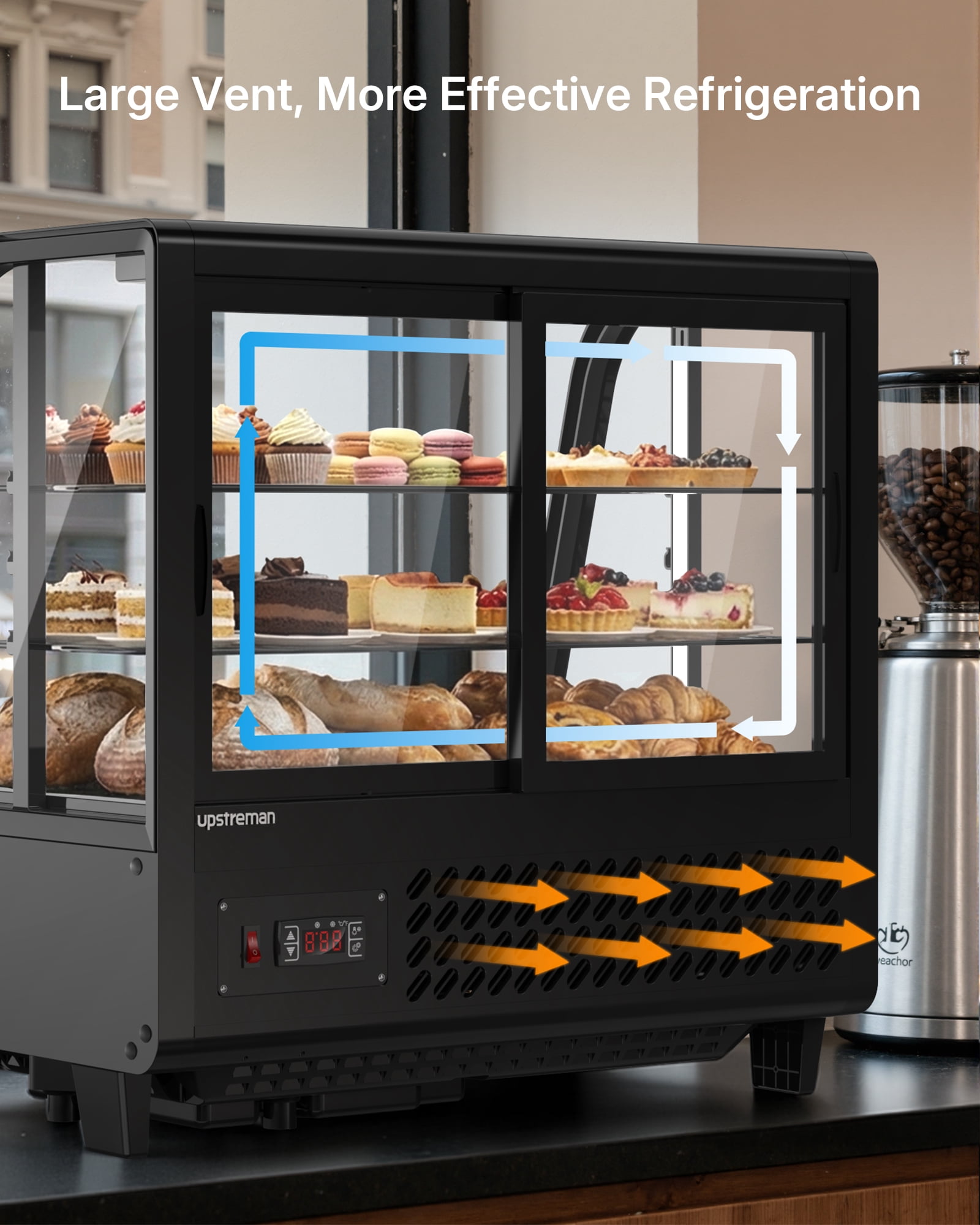 Upstreman Refrigerated Display Case, 3.5 Cu.Ft./100L Commercial Countertop Display Refrigerator Bakery Pastry Display Case, CD35
