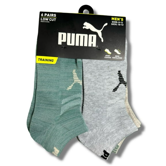 PUMA SOCKS MEN'S - LOW CUT - DUSK 253 - GREEN GREY - LARGE (10-13) PACK 6 XX