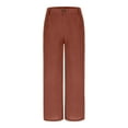 thumbnail image 6 of Arnsht Women's Solid Color Office Business Casual Pants High Waist Wide Leg Straight Dress Cotton Linen Pants Button Trousers Brown L, 6 of 8