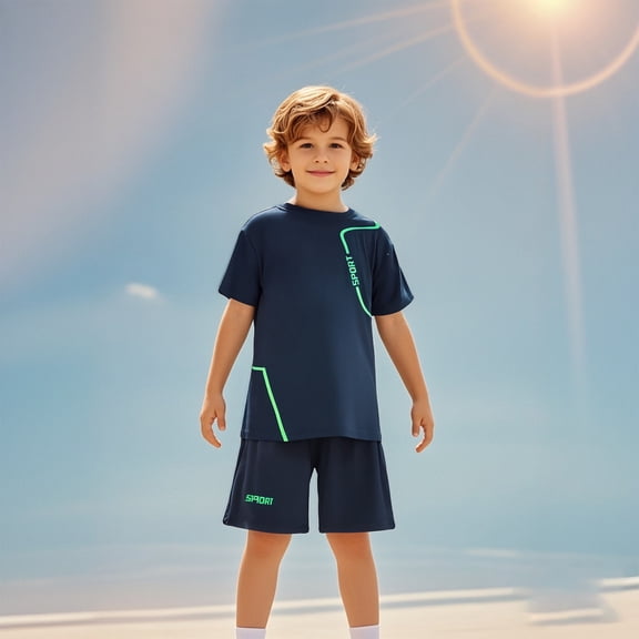 Boys Short Sets 2 Pcs Short Sleeve Tops Shorts Quick Dry Athletic Tops Boys Clothes Size 7-8 Years