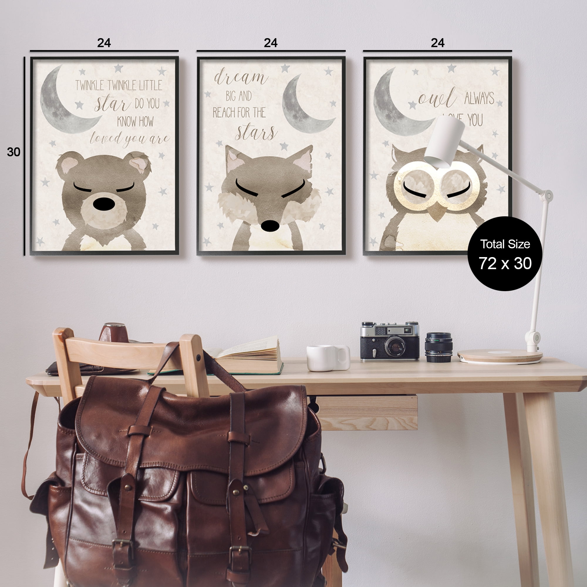 Stupell Industries Nighttime Animals & Lullabies Animals & Insects Painting Black Framed Art Print Wall Art, 24 x 30, Set of 3