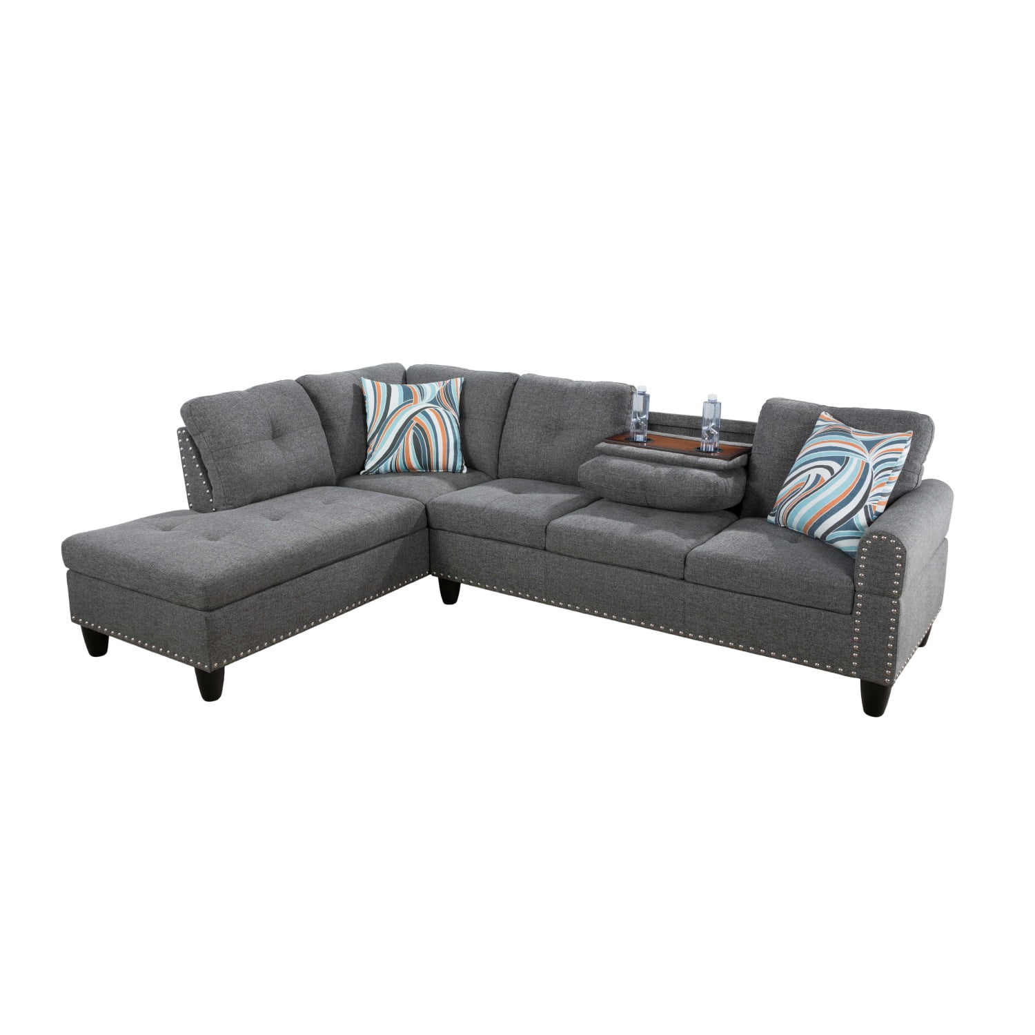 Hommoo L Shaped Flippable Backrest Sectional Couches and Sofas, 4-Seat Linen Sectional Sofa Sets, Modern Living Room Furniture Sets, 15' Back Height, Grey(No Ottoman)