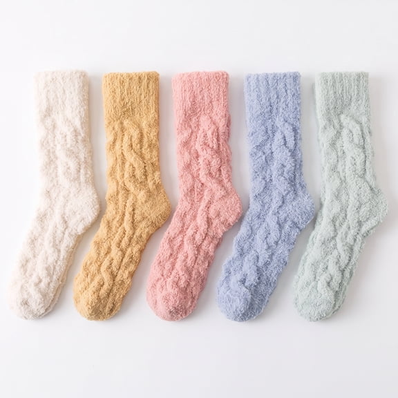 Fuzzy Slipper Socks for Women, Warm Fluffy Soft Winter Cozy Plush Cabin Sleep Socks, 5 Pairs