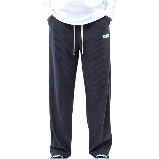 Pantalones largos para hombre, de color liso, con cordón, informales, de moda, largos, para hombre