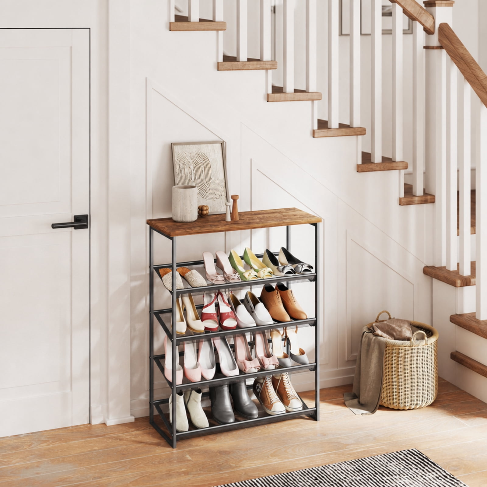 Fenbeli 5-Tier Metal Shoe Rack Free Standing Storage Organizer Holds 15 Pairs for Entryway and Closet, Black