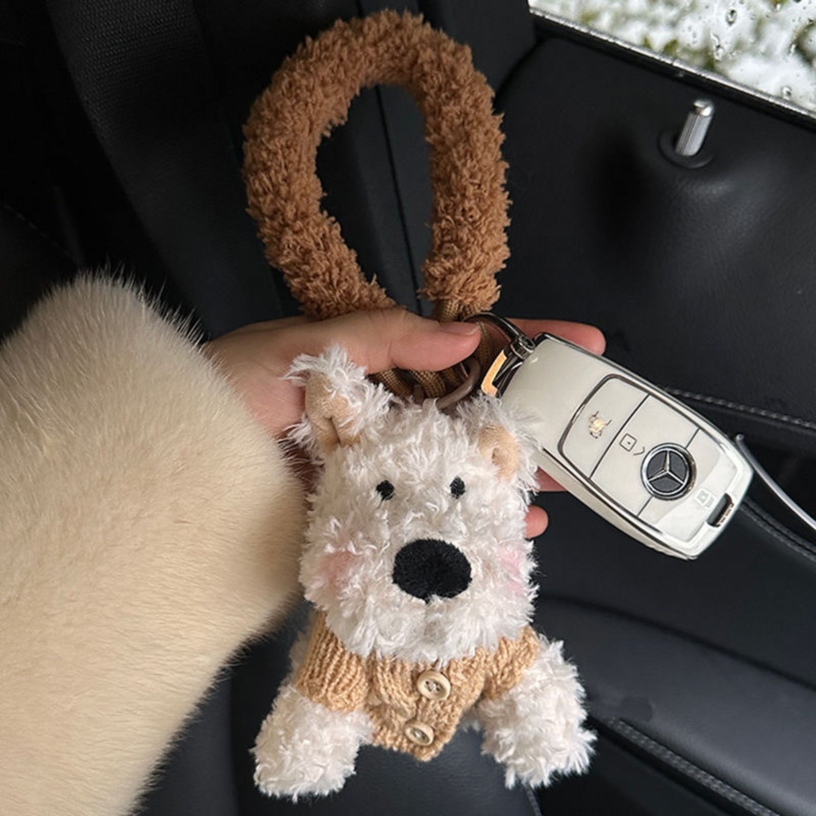 New West Highland Terrier Plush Keychain Cute Bag Charm for Girls Fluffy Car Pendant