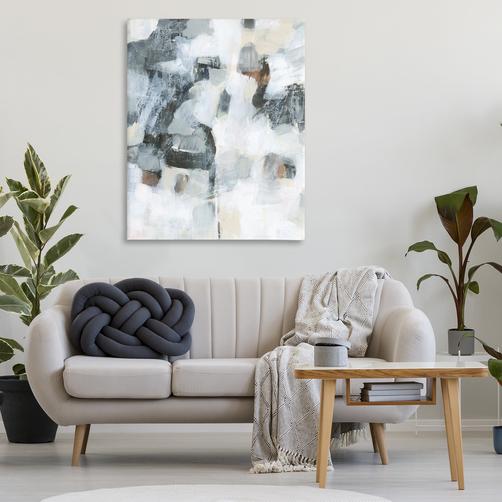 Stupell Industries Grey & White Abstract Pattern Abstract Painting Wrapped Canvas Art Print Wall Art, 36 x 48