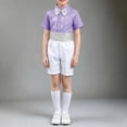 thumbnail image 7 of Xdegoge Teen Boys Sequins Dance Outfits Dance Short Sleeve Dress Shirt and Elastic Waist Shorts Set with Bow Tie Cummerbund formal Performance Costume Party Wedding Sets, 7 of 7