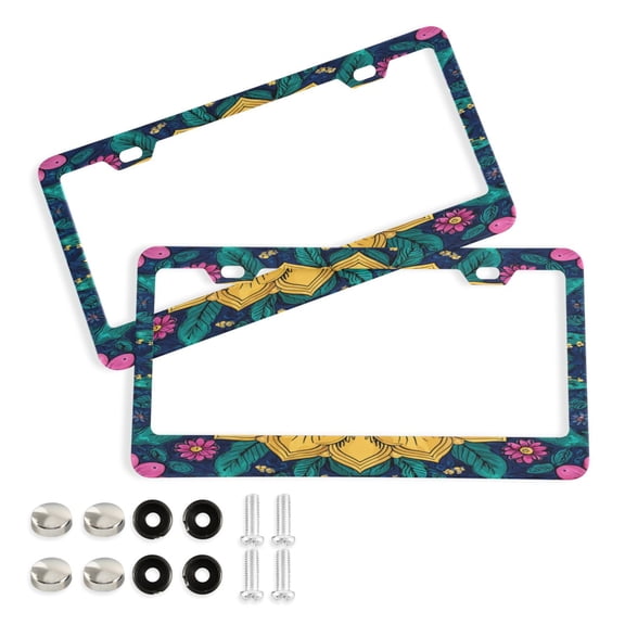 Aluminum License Plate Frame 2 Pack Car Exterior Accessory Car Tag Holder for Front Rear Plates Cars Decor Colorful Pattern Background Design