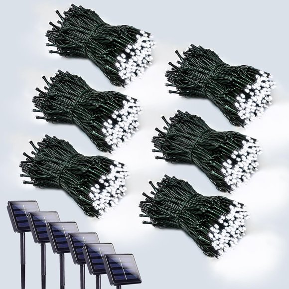 Guirnalda de luces solares EEW 600 LED, 8 modos, impermeables, color blanco frío