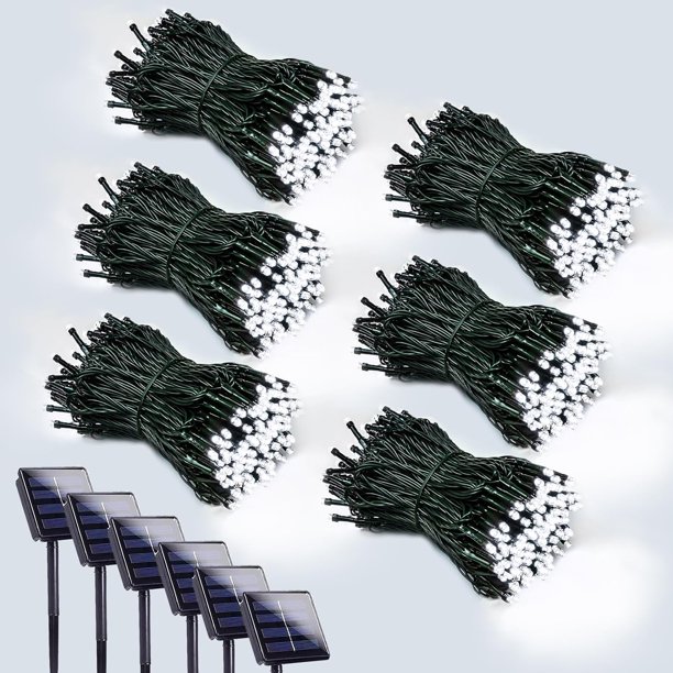 Guirnalda de luces solares EEW 600 LED, 8 modos, impermeables, color blanco frío