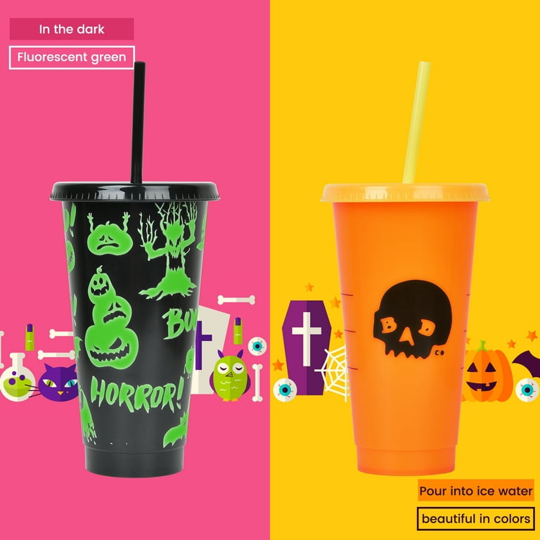 Goodwill Halloween Glow in the Dark Tumbler Set with Lid and Straw for Cold  Drinks, Funny Cups Made of Durable and Reusable Plastic, Great Gift for  Adults Kids (24 oz, Set of