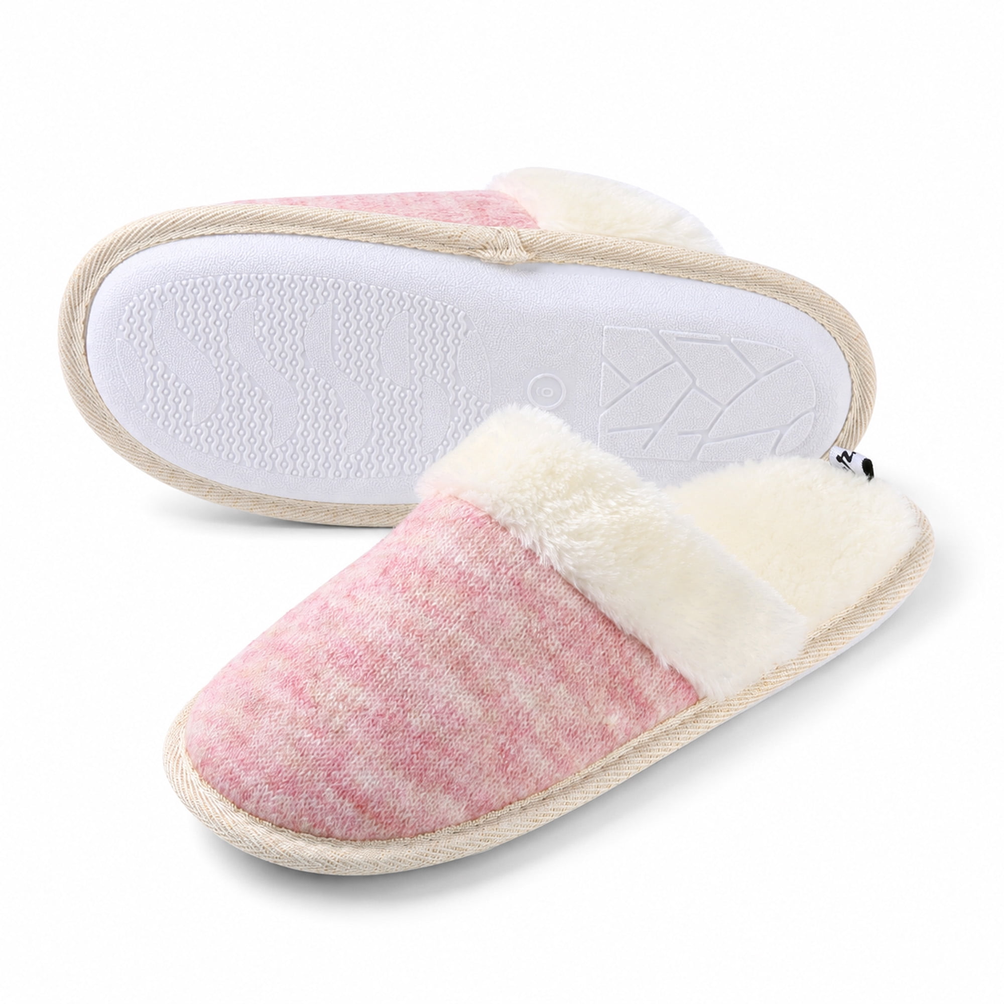 Aerusi Women’s Memory Foam House Slippers, Soft Plush Indoor Outdoor Scuff Shoes with Non-Slip Sole, Pink