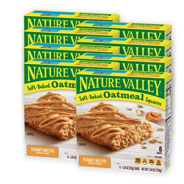 Nature Valley Soft Baked Oatmeal Squares, Peanut Butter, 6 Bars, 1.24 oz (Pack of 8)