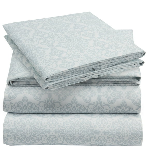 Mellanni 4-Piece Iconic California King Bedsheet Set - Microfiber, 16" Deep Pocket, Cooling, Wrinkle, Fade, Stain Resistant, Laced Sky Blue