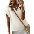 thumbnail image 2 of Womens Short Sleeve Cropped Knit Tops Half Zip Cap Sleeve Lightweight Oversized Sweater Vest, 2 of 5